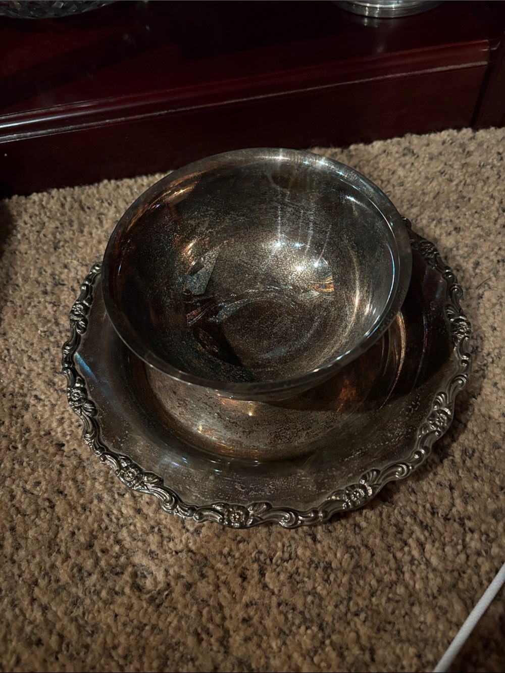Ornate Silver Tone Serving and attached gravy